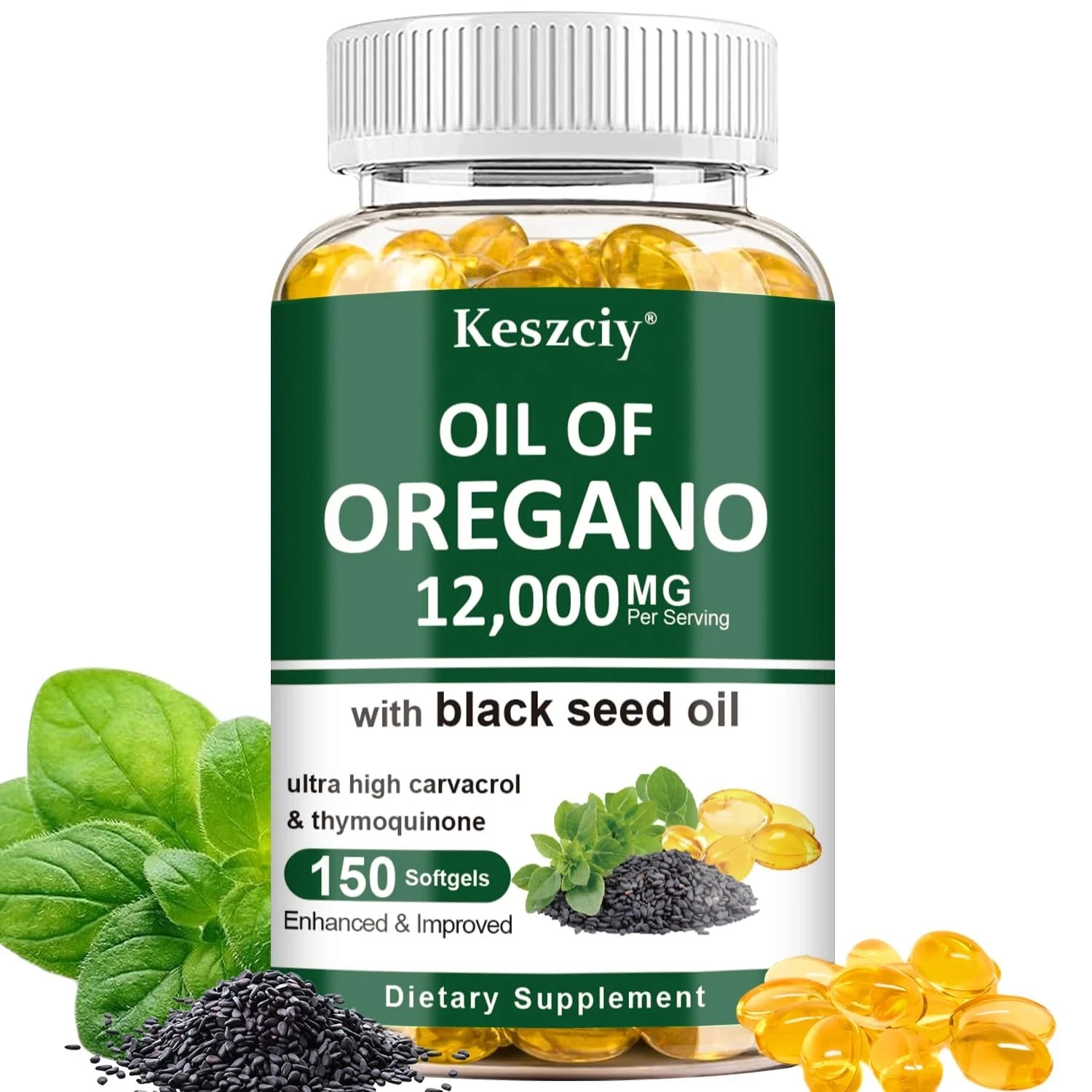 Keszciy 150 Softgels Oil of Oregano with Black Seed 150 Count (Pack 1) ..