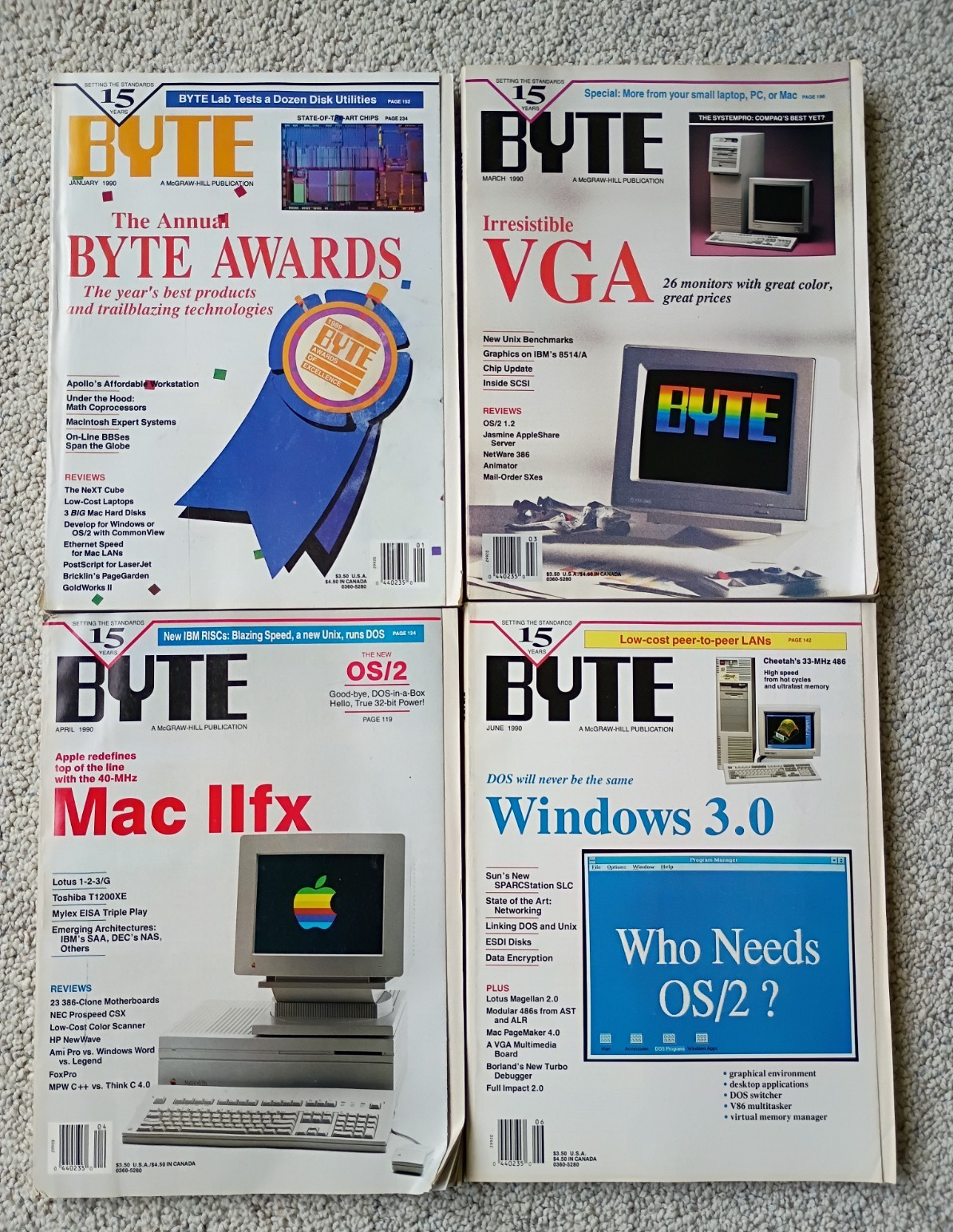 Byte Magazine 1990 Vintage Computer  Lot of January, March, April, June 1990