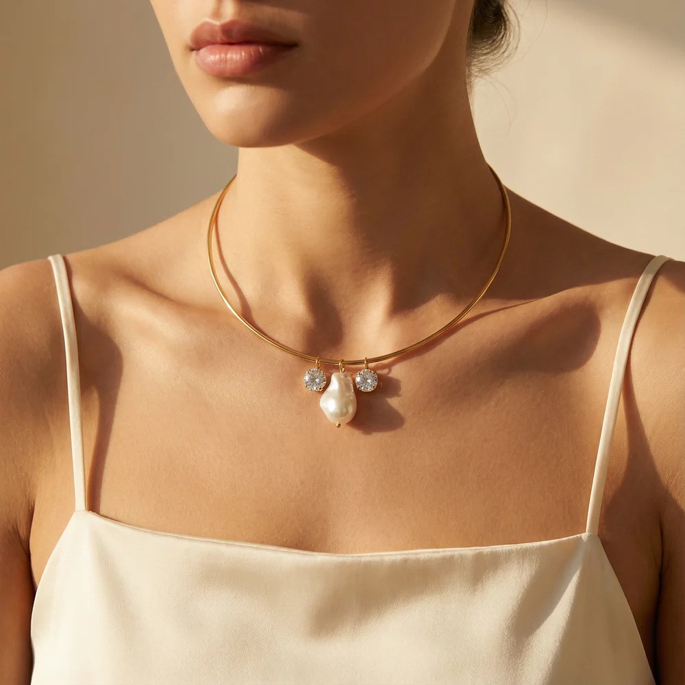 Baroque Pearl Collar, Rhinestone Tassel Collar, Necklace for Women, Necklaces