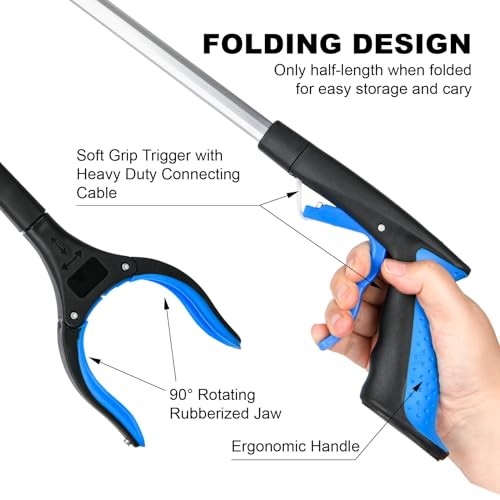 6-Pack 32" Grabber Reacher Tool, 360° Rotating Head, Wide Jaw, Foldable