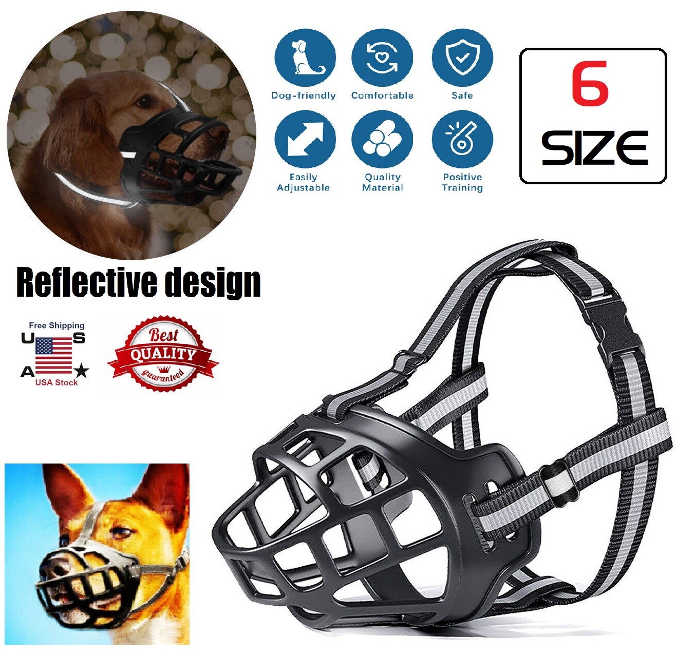 Silicone Adjustable Dog Muzzle Breathable Strong Basket Dogs Mouth Muzzles USA