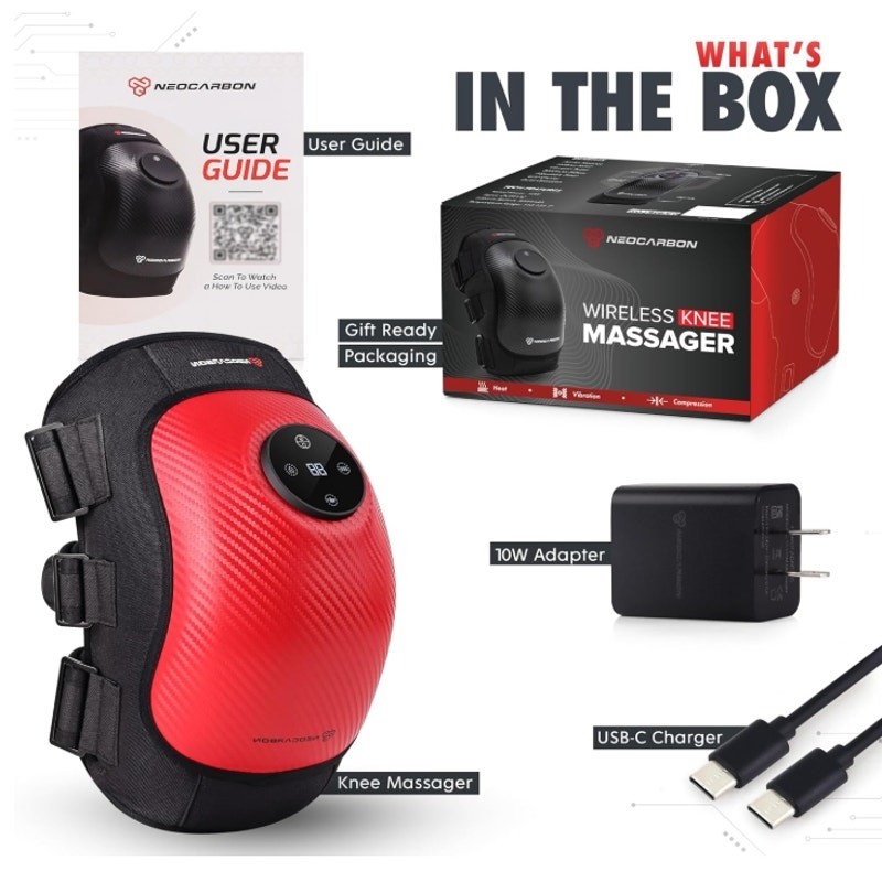 Neocarbon Wireless Knee Massager Heated Compression Vibration Red Open Box