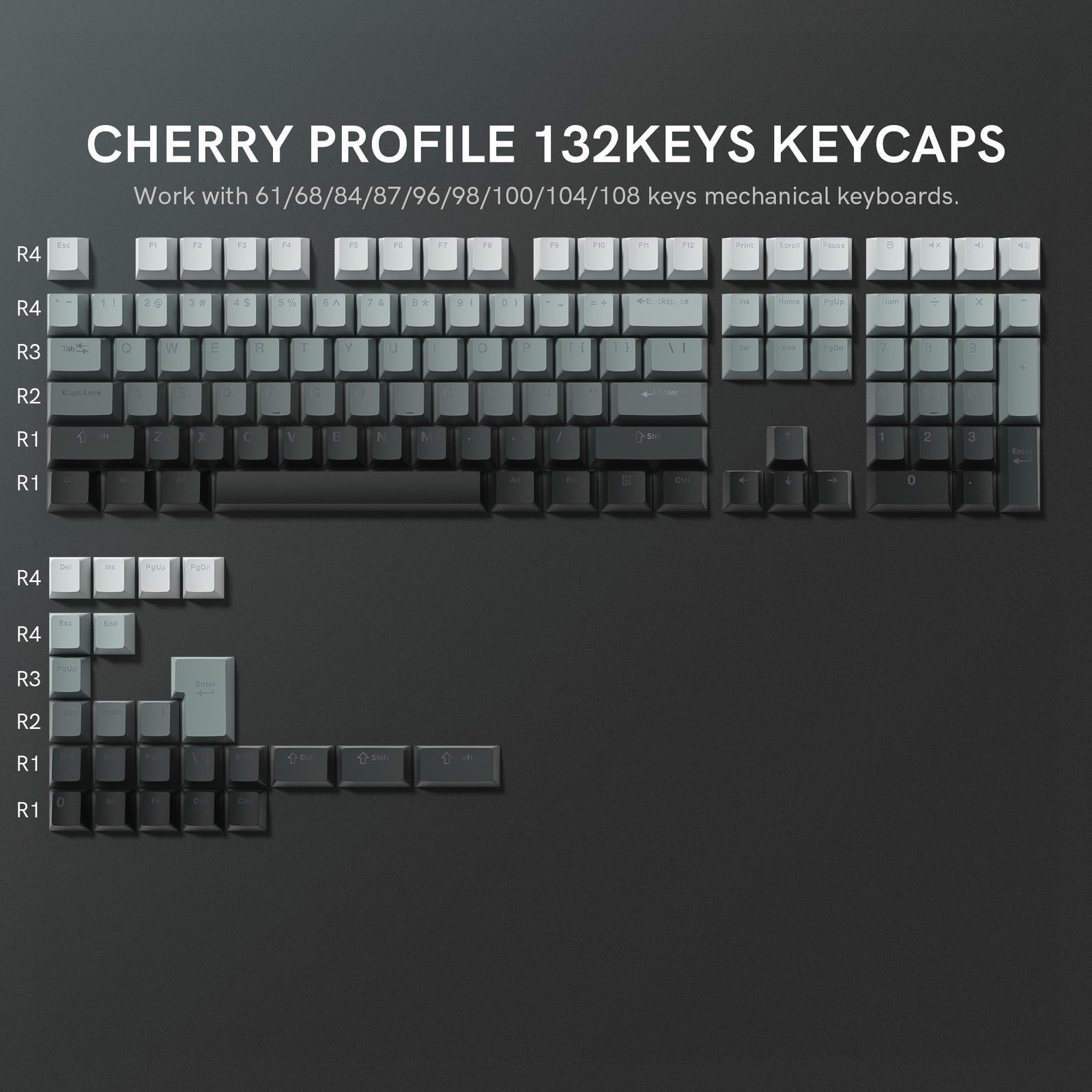 PBT Key caps, Double Shot Shine Through Custom Keycaps, Gradient Keycaps Cher...