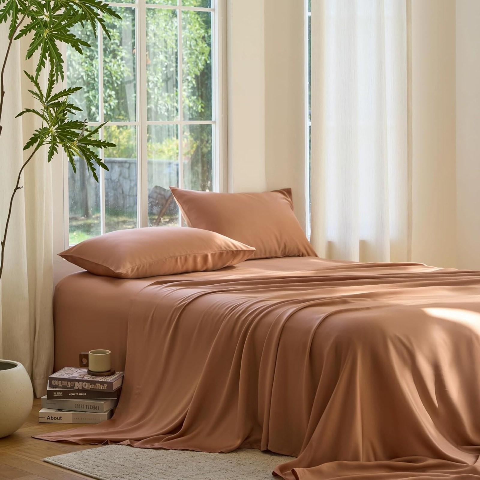 NWT Sijo DOZ Bamboo Sheet Set 3 Piece - 1 Fitted Sheet 2 Pillowcases Clay Queen