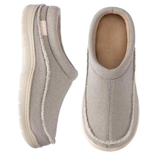 Men's Slip On Moccasin Slippers, Indoor/Outdoor Warm Fuzzy 7-8 Light Grey