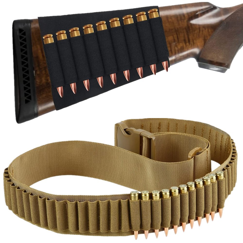 50 Round Rifle Ammo Bandolier 5.56/7.62mm Shell Holder&9 Rounds ButtStock Holder