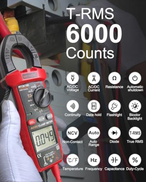 Digital Clamp Meter, Multimeter TRMS 6000 Counts Amp Volt Meter Auto-ranging
