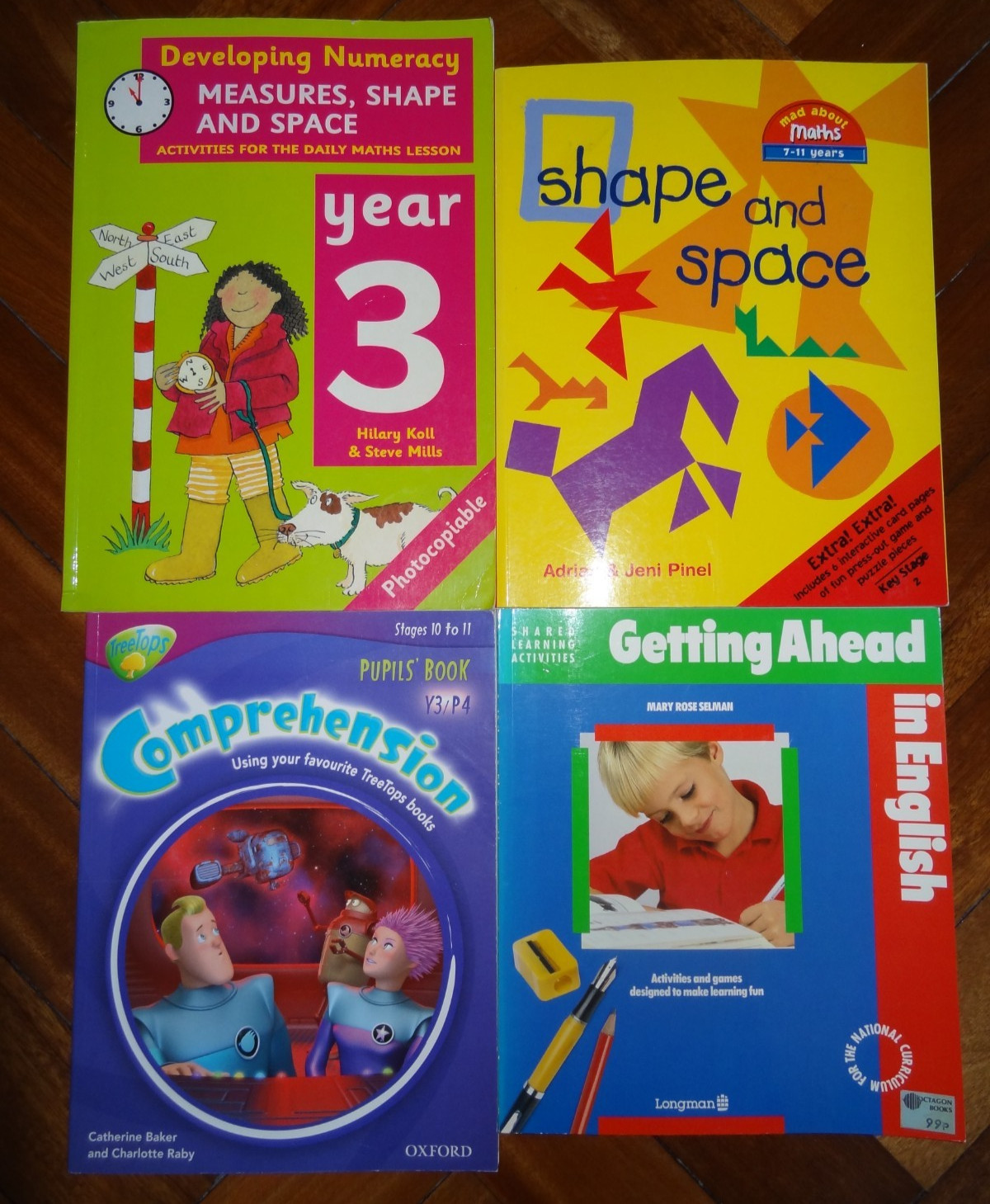 Year 3 maths and english 4 books - comprehension, shape & space maths book,