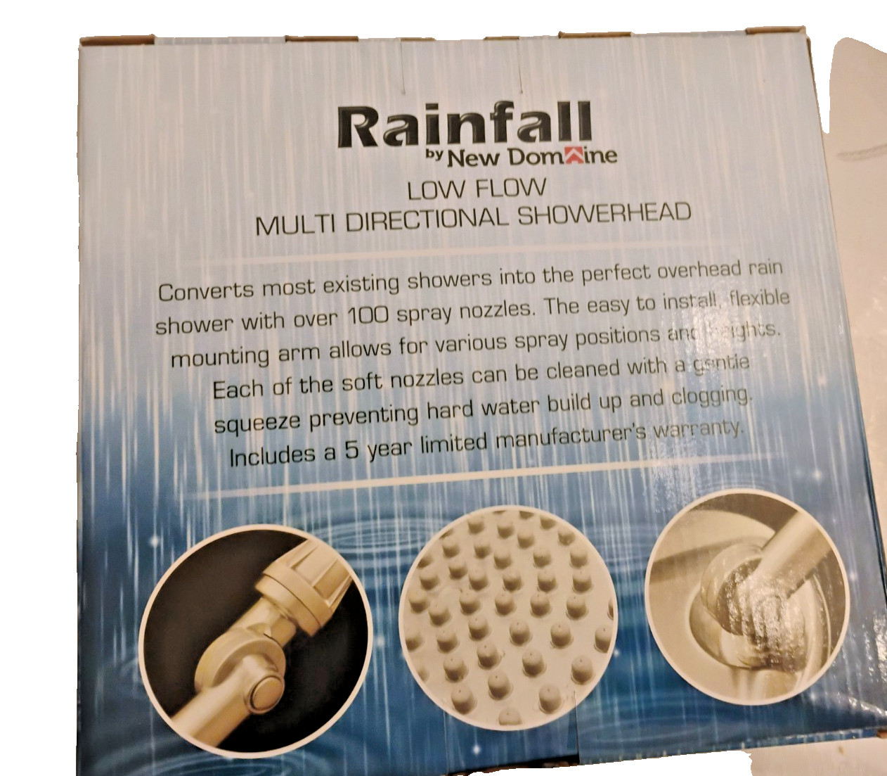 Rainfall Low Flow Multi Directional ShowerHead Oversize Adjustable 100+Nozzles