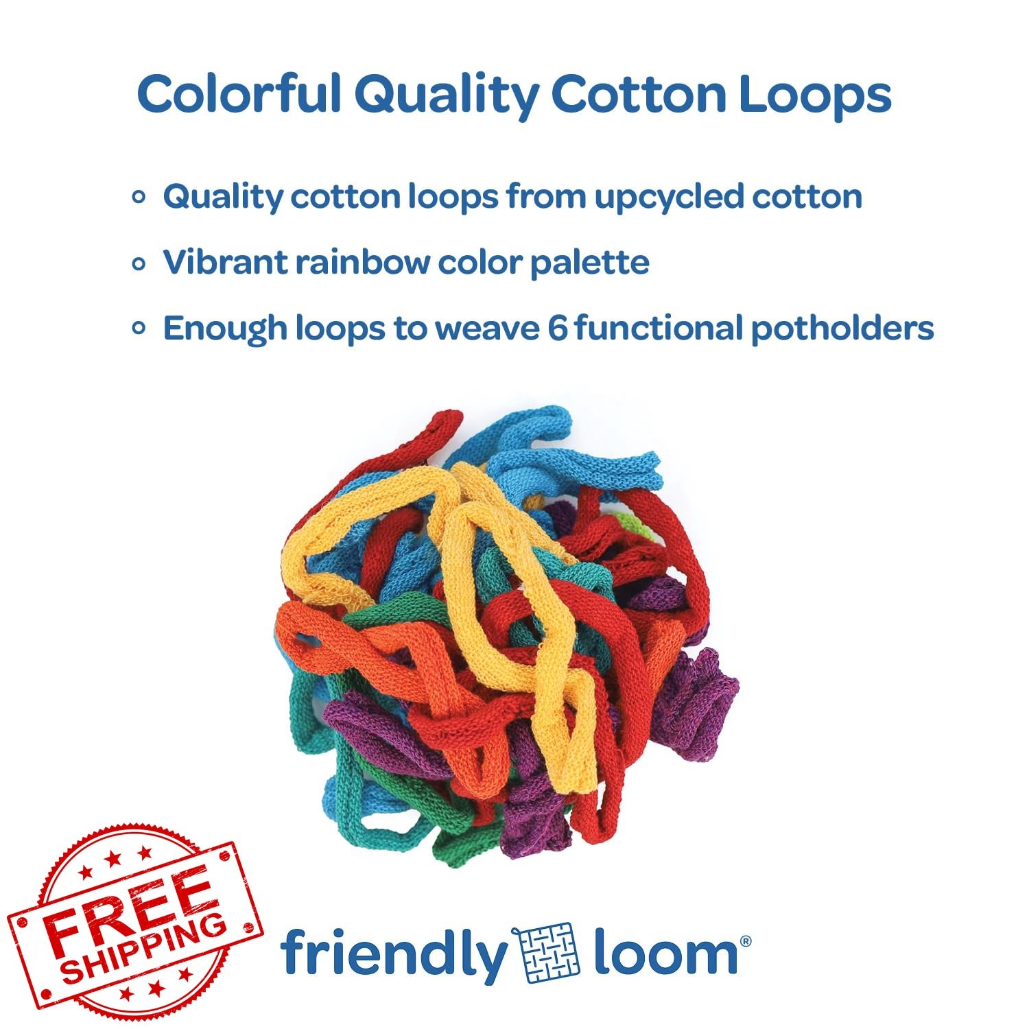 Friendly Loom Potholder Weaving Loops Rainbow Colors 7" USA