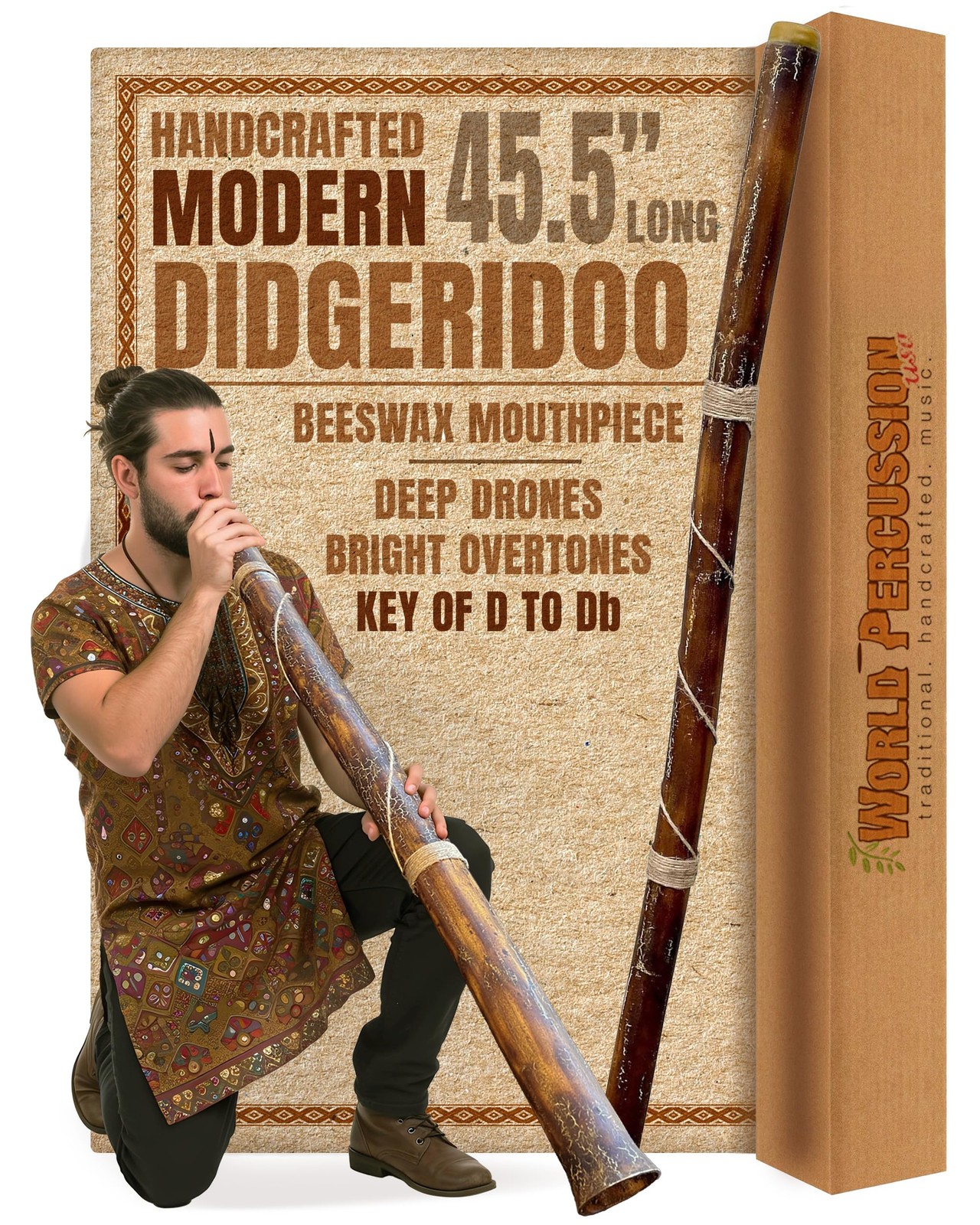 Modern Didgeridoo Instrument – Hand-fired with Beeswax Mouthpiece, Durable an...
