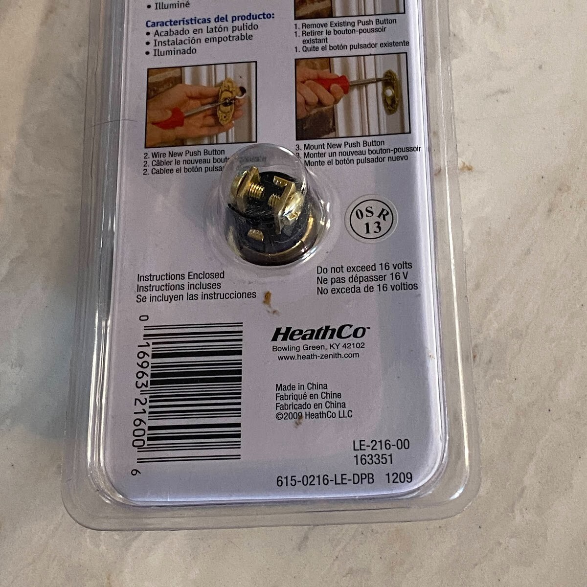 Zenith LE-216 Brass Gold Lighted Wired Doorbell Push Button