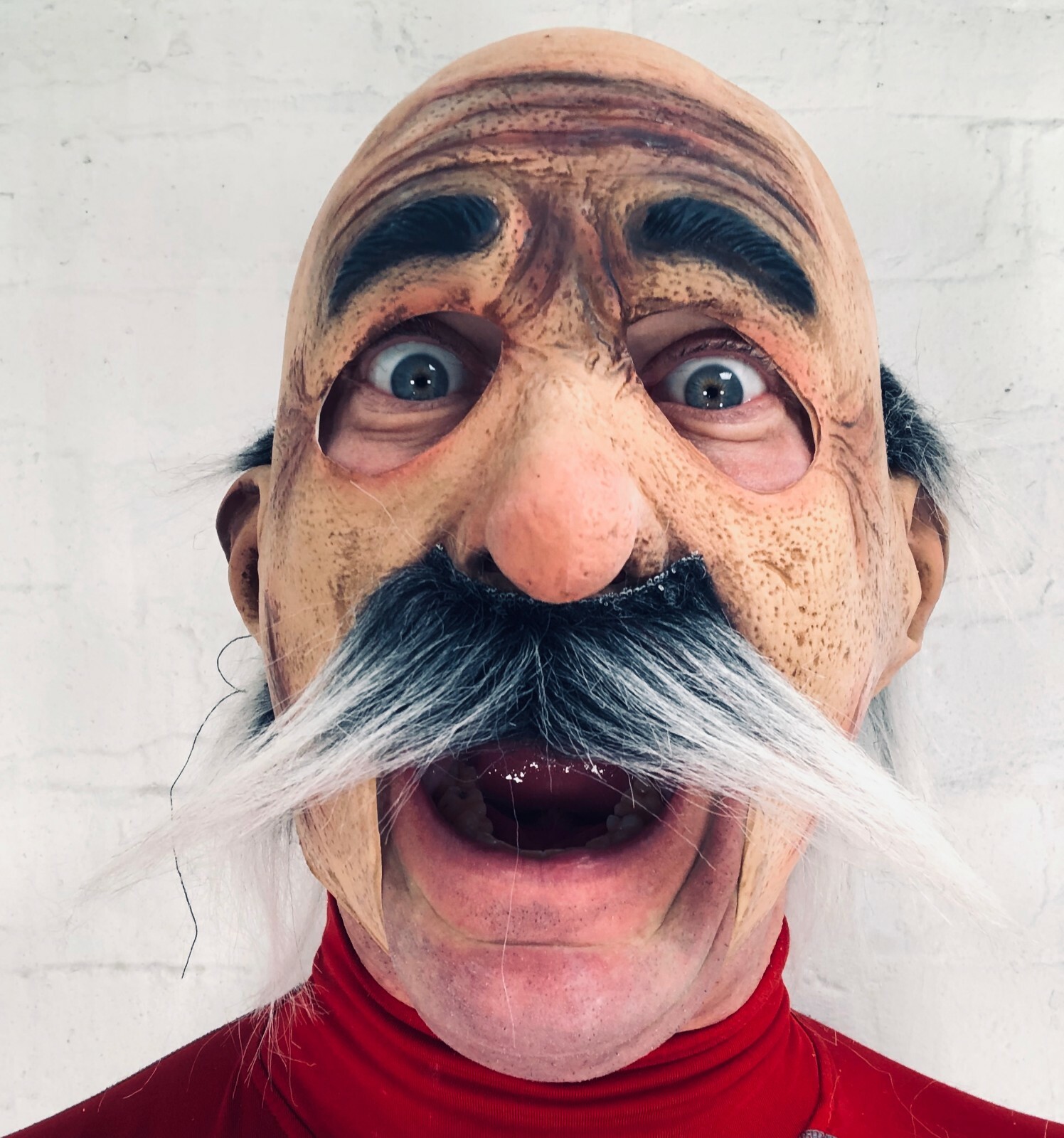Funny Old Man Grey Moustache Latex Open Mouth Mask Costume Beard Accessory