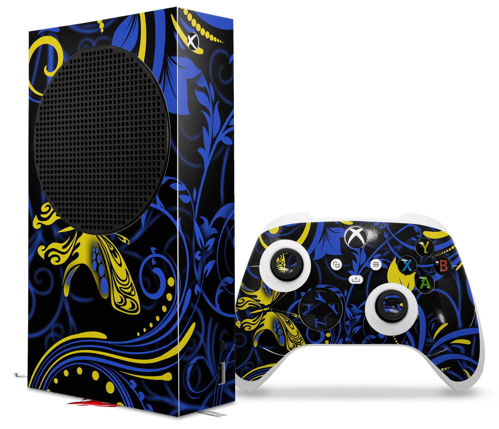 Skin Wrap for XBOX Series S Console Controller Twisted Garden Blue and Yellow