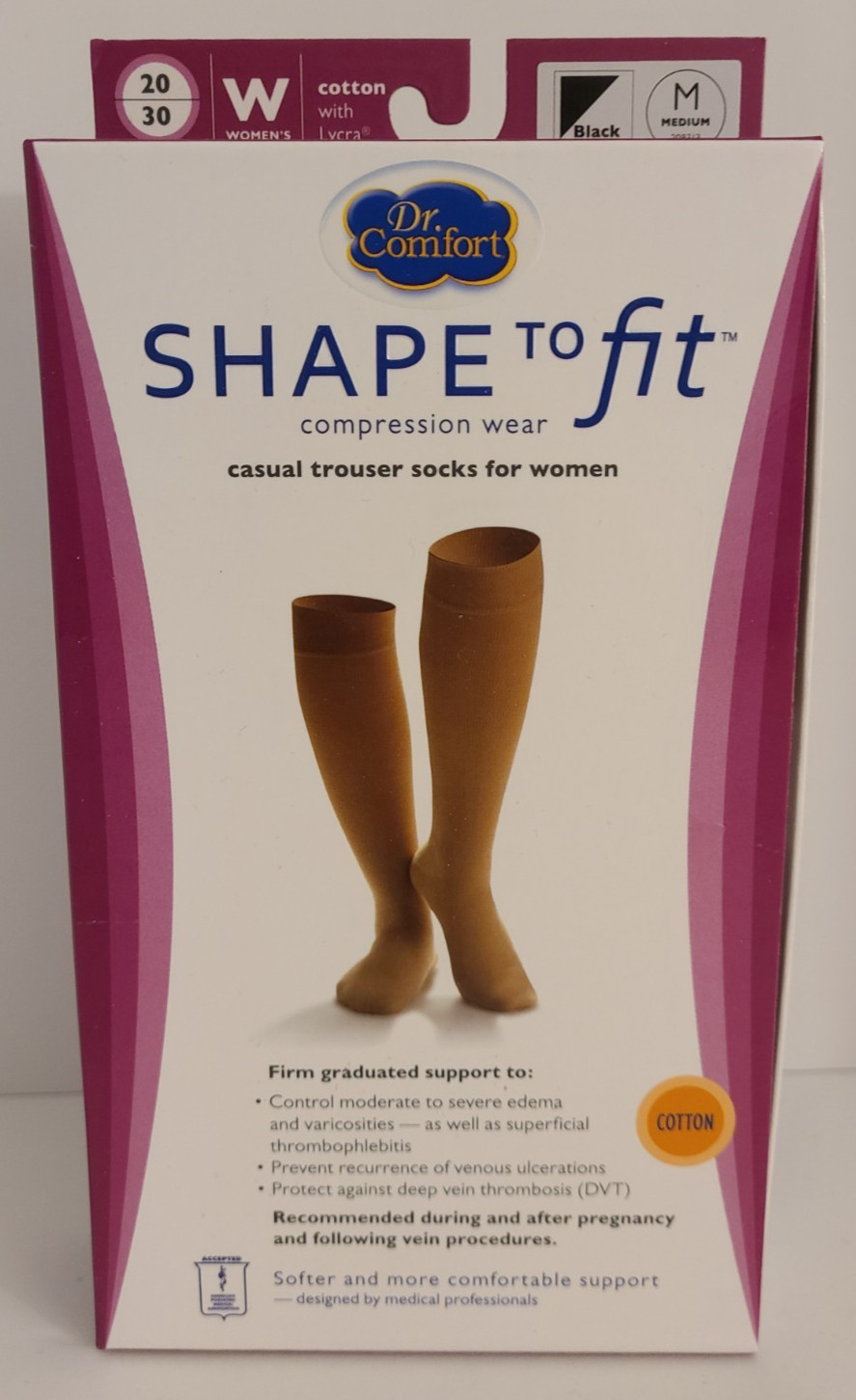 Dr. Comfort Shape to Fit Casual Compression TrouserSock Women 20-30 Black Medium