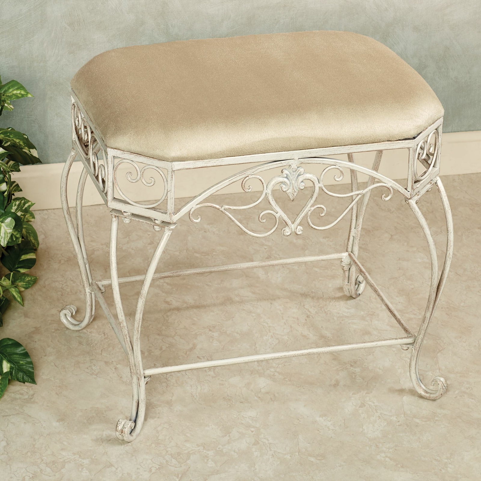 Aldabella Traditional Upholstered Vanity Bench Creamy Gold