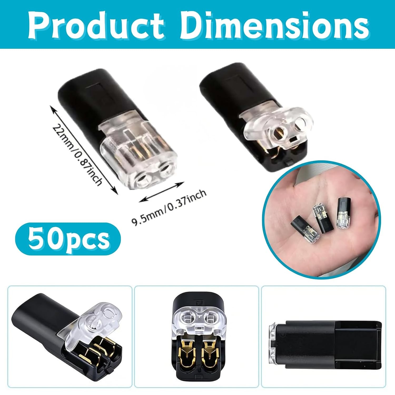 50PCS Double Wire Plug In Connector Locking Buckle Quick Clamp Block