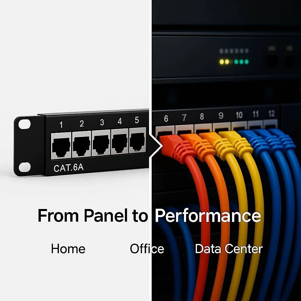 Network Patch Panel for Shielded Cat6A 12 24 Ports Port STP RJ45 Ethernet Rack