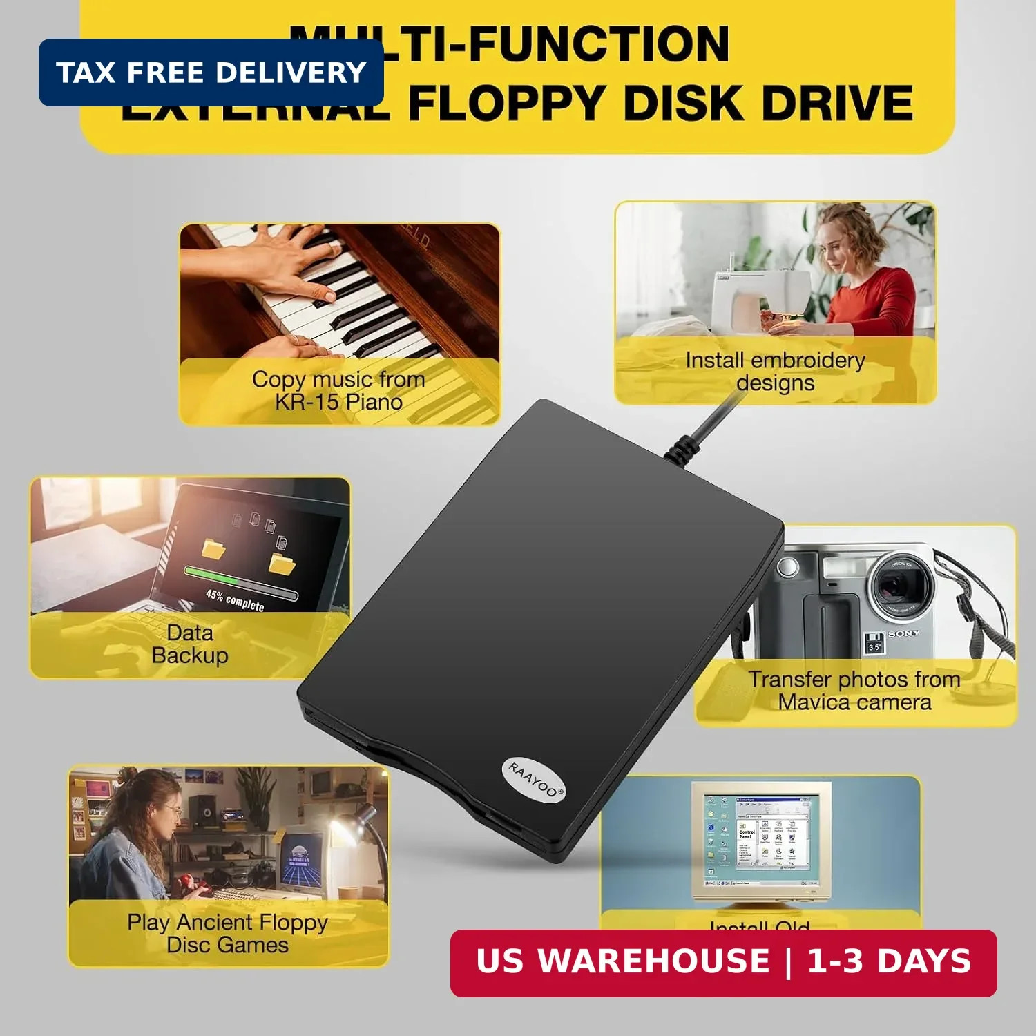 Share RAAYOO Floppy Disk Reader USB Type A/C Black