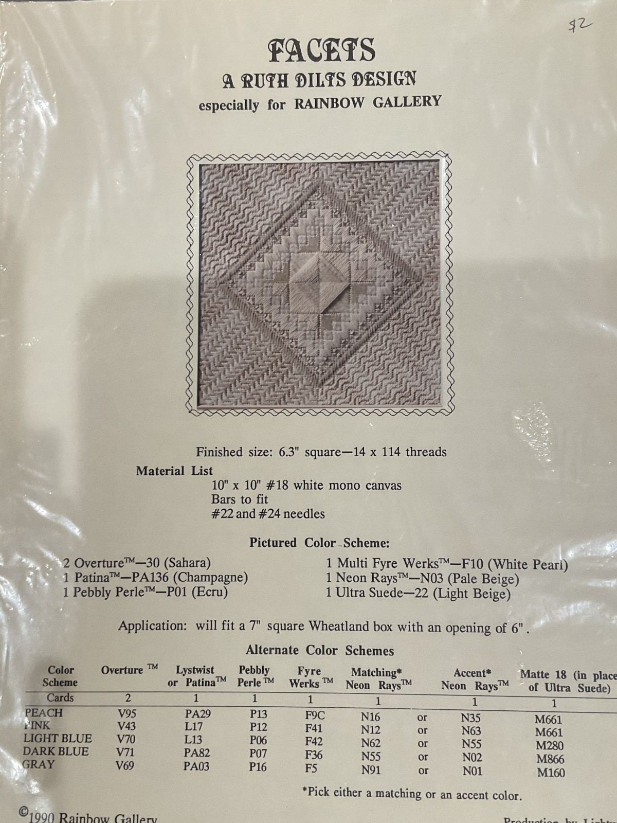facets by Rainbow Gallery Needlepoint Chart - Vintage 1990 Rare Find!