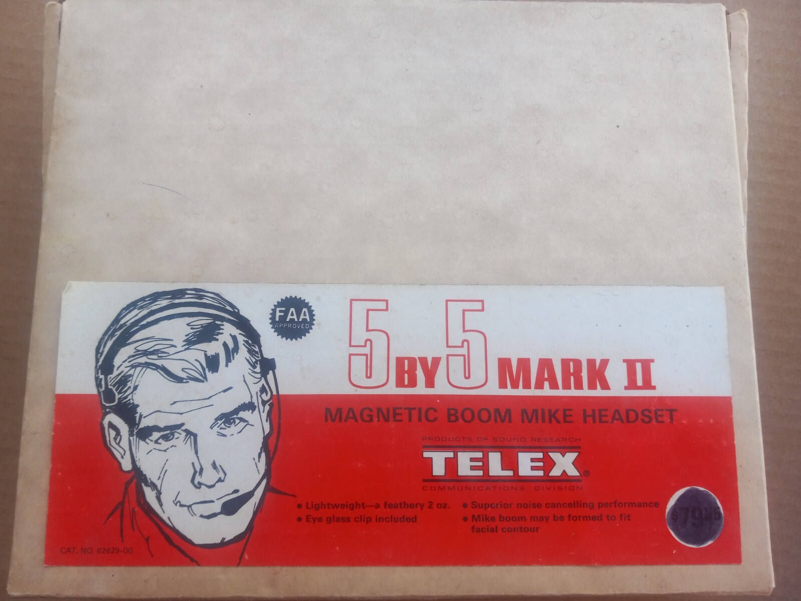 Vintage TELEX 5X5 Mark II Magnetic Boom Headset Pilot Jet Single Side IOB