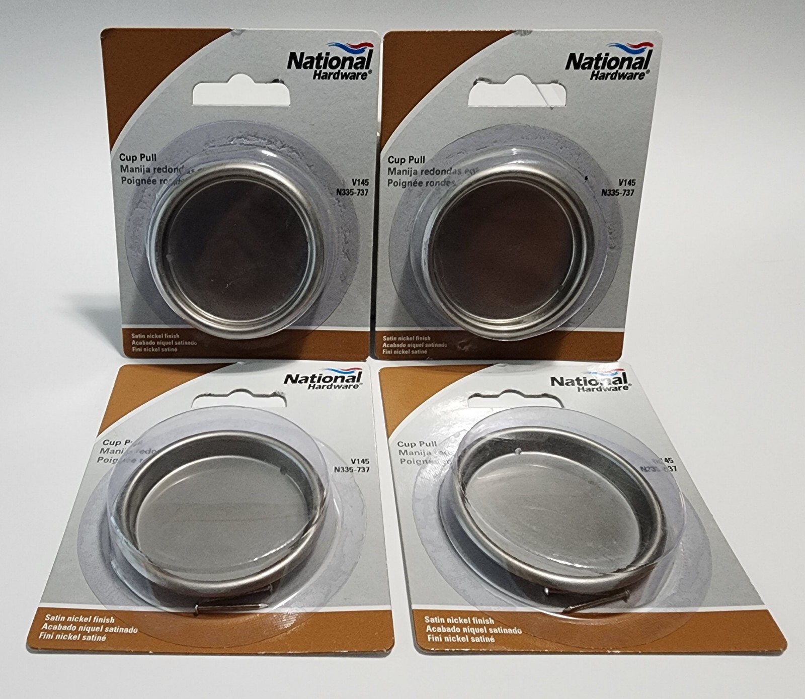 LOT OF 4 2-1/8" Cup Pull, Steel Satin Nickel N335-737 Pocket/Sliding Closet Door