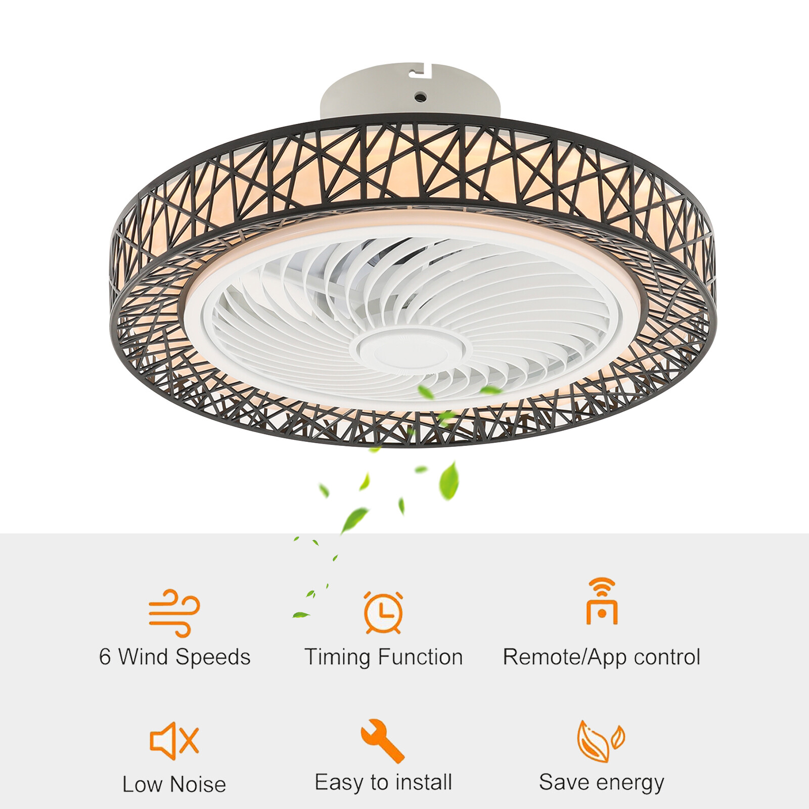 Dimmable Ceiling Fan with Lights and Remote Control Fan light with 3 Color Led