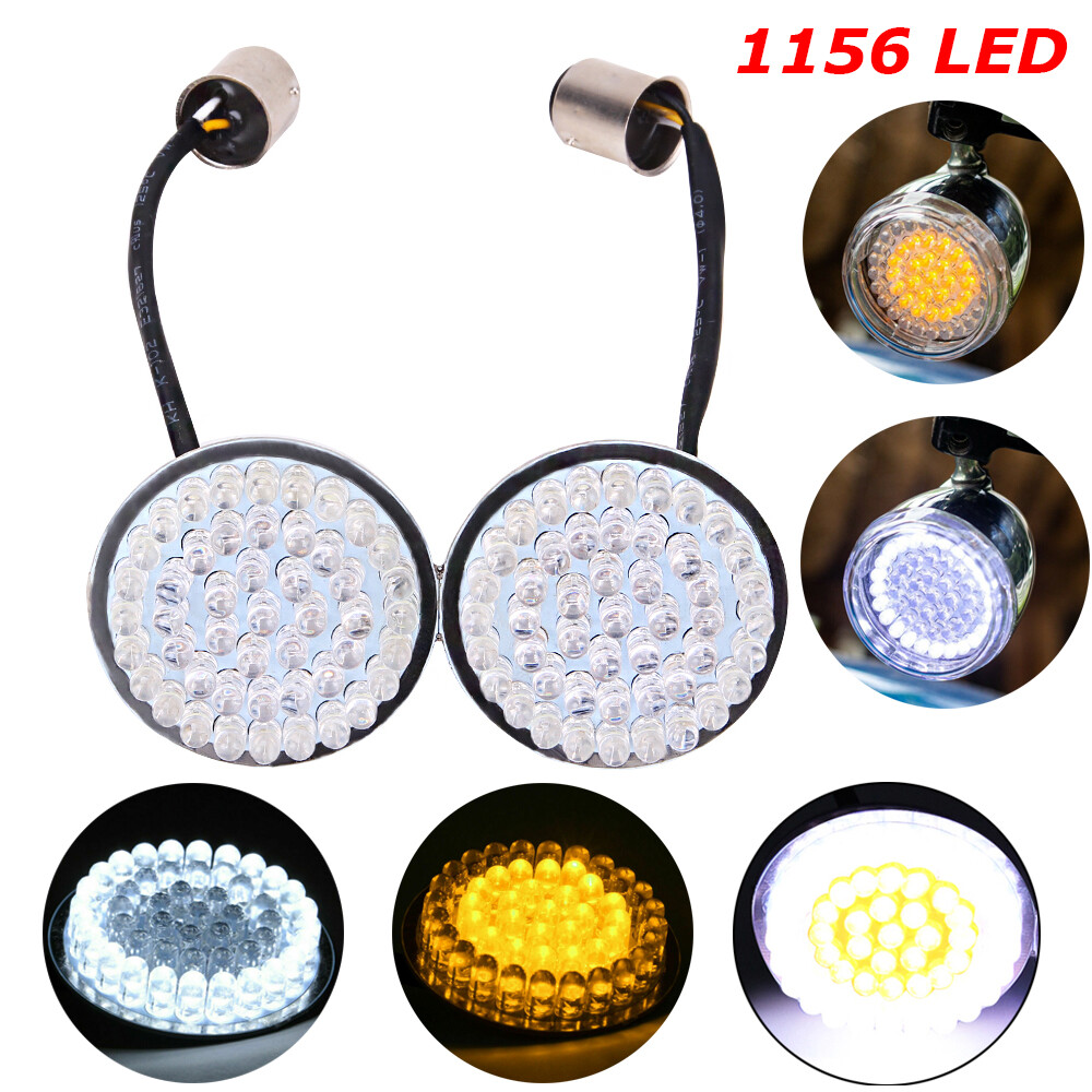 Pair Bullet Style 1157 Turn Signal White Amber LED Lights Inserts Fit for Harley