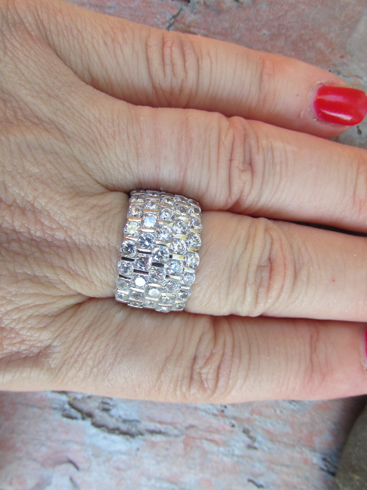 Sterling Silver CZ Shiny Staggered Channel Cigar Band Wide Ring Size 6 NEW