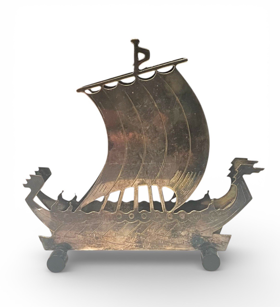 RARE / HTF - Art Deco Swedish Scandinavian Silverplate Viking Ship Letter Holder