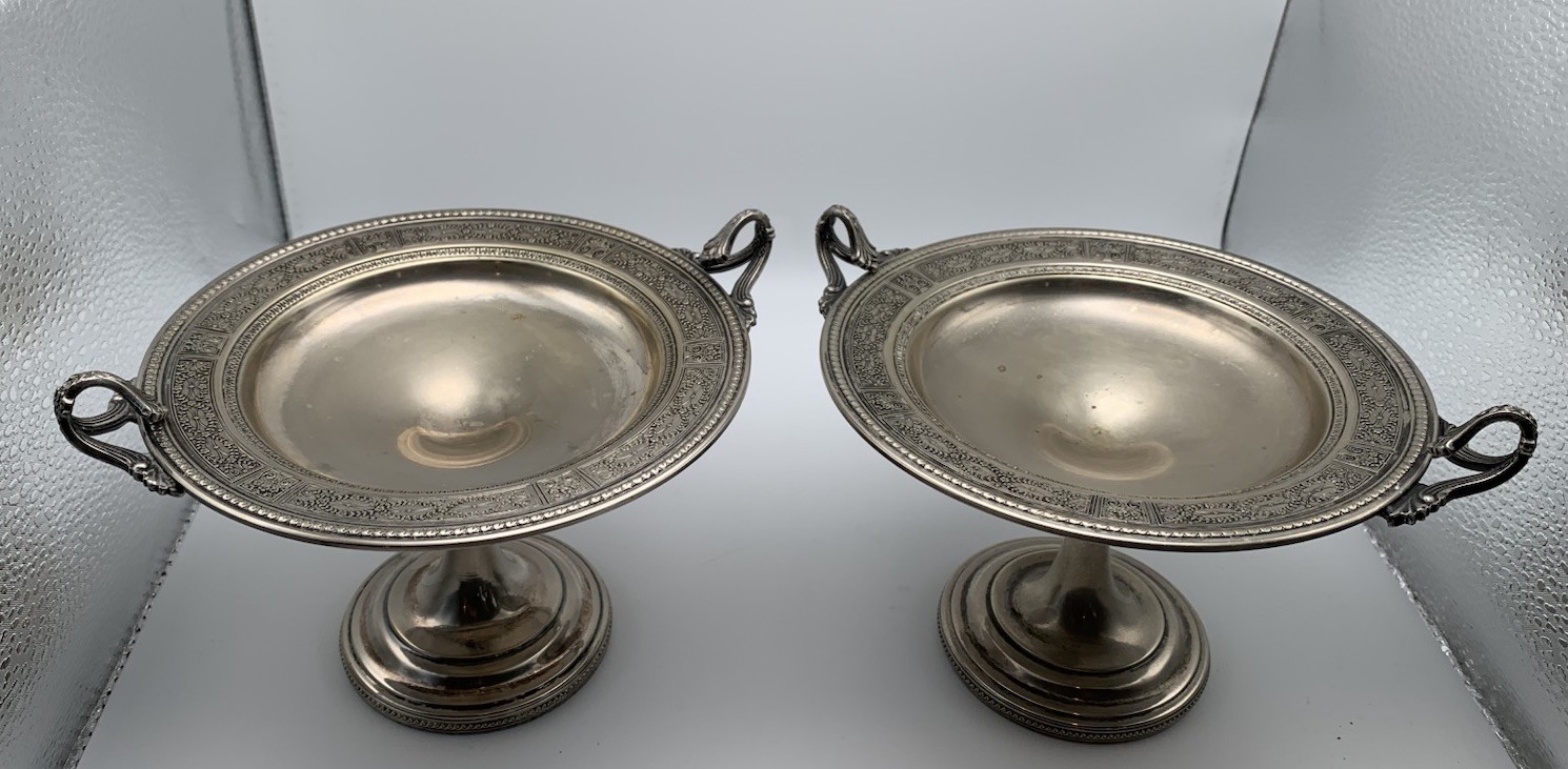 Pair of Silverplated Center Piece Pedestal Bowl Metal Dresden E.P.-N.S.