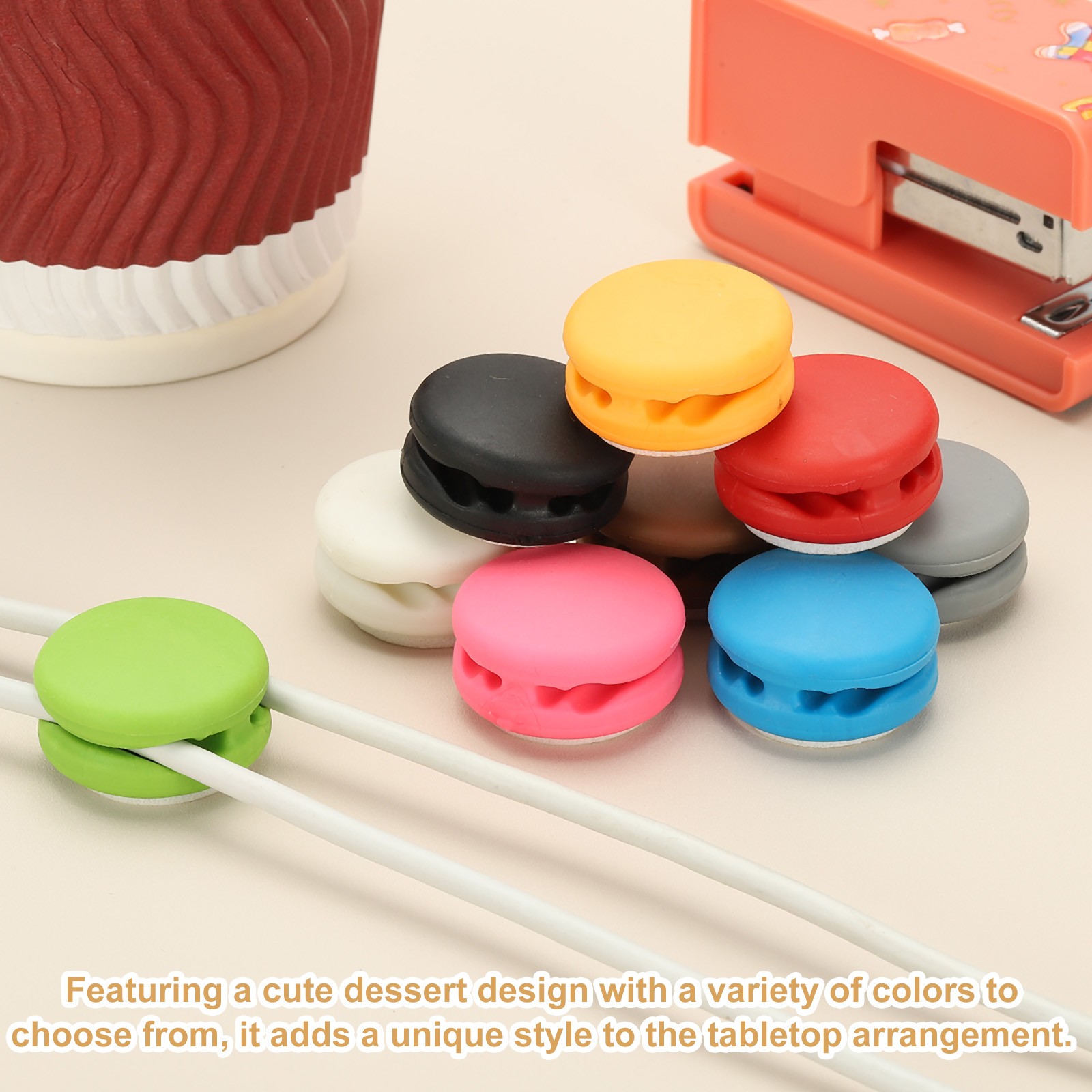 9 Pcs Double Cord Holders, Mini Cable Clips Wire Desk Organizer, Red