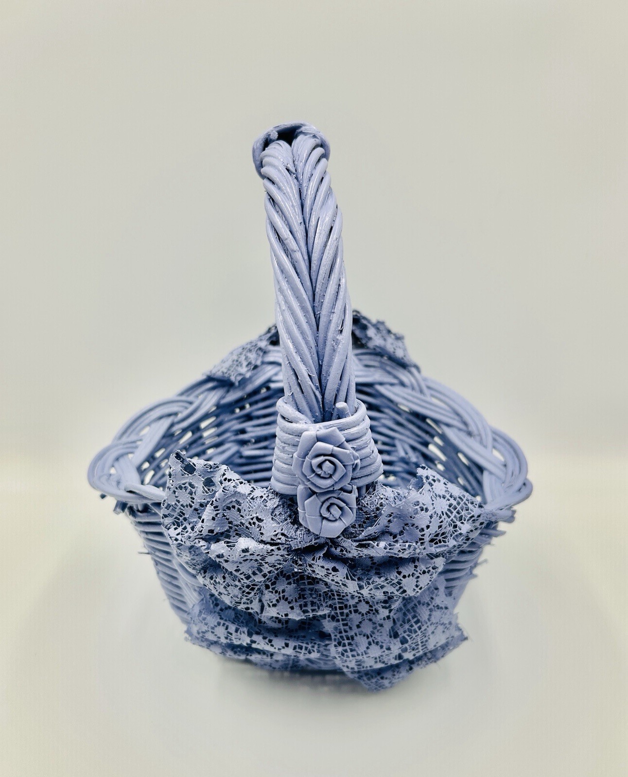 French Lilac Wicker & Lace Basket, 10 1/2”