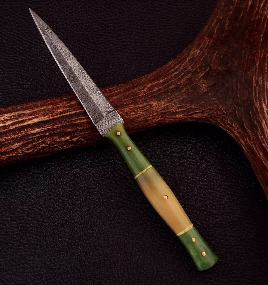 Double-Edged Military Damascus Fixed Blade Dagger boot Knife Hunting Tactical