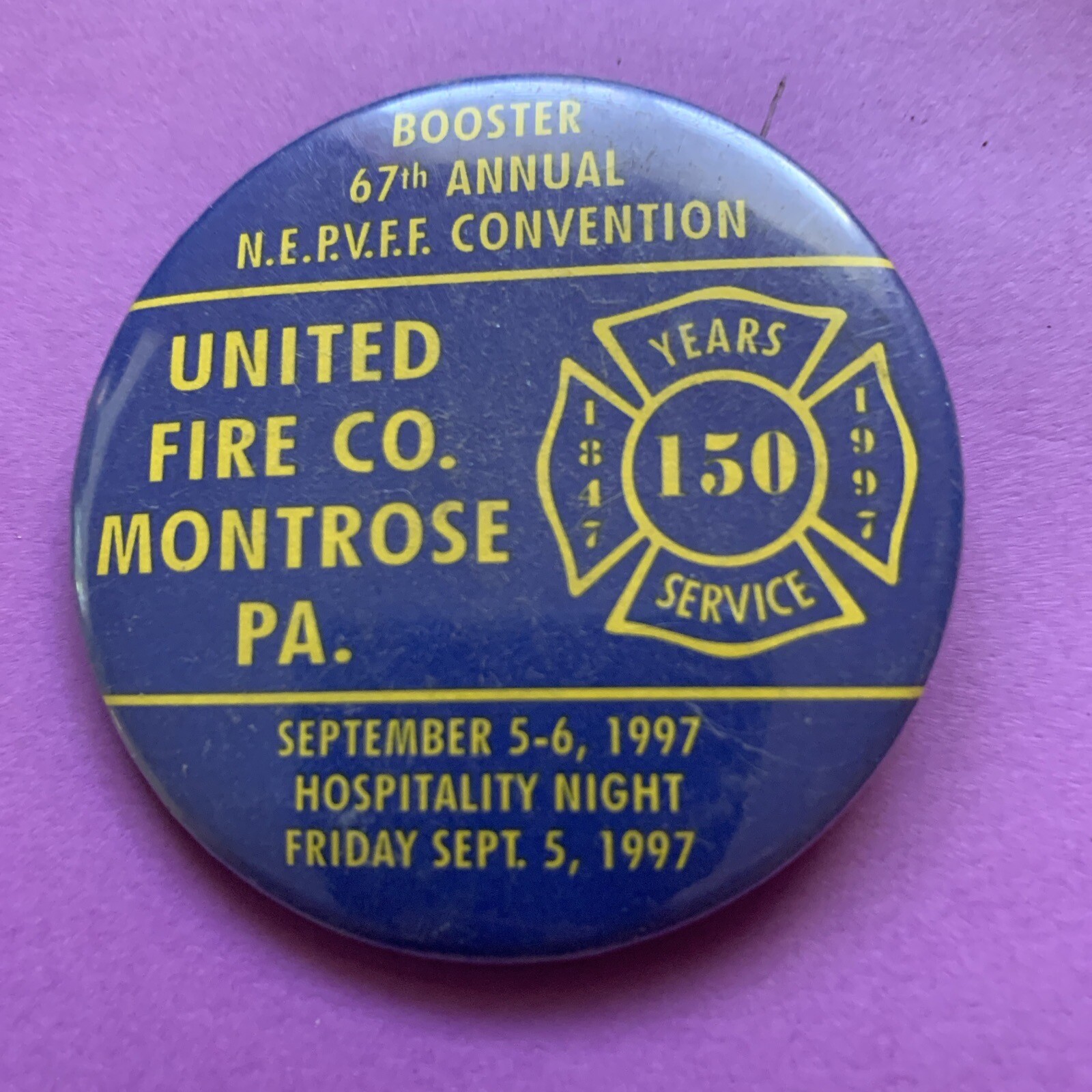 2.25 Inch United Fire Co Montrose PA 1997 Pinback Button Adv