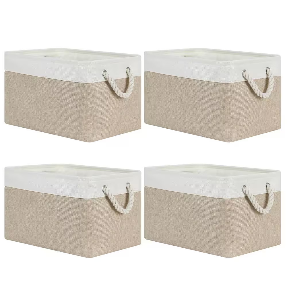 Brown 15 In. X 9.5 In. Fabric Decorative Basket Set of 4 with Rope Handles