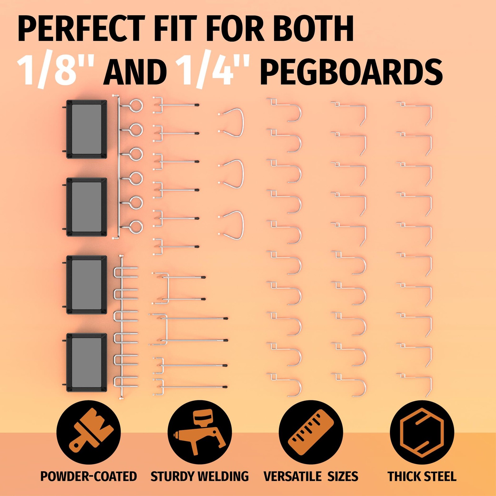 Pegboard Hooks Assortment 49PC Pegboard Accessories with Pegboard Bins Garage