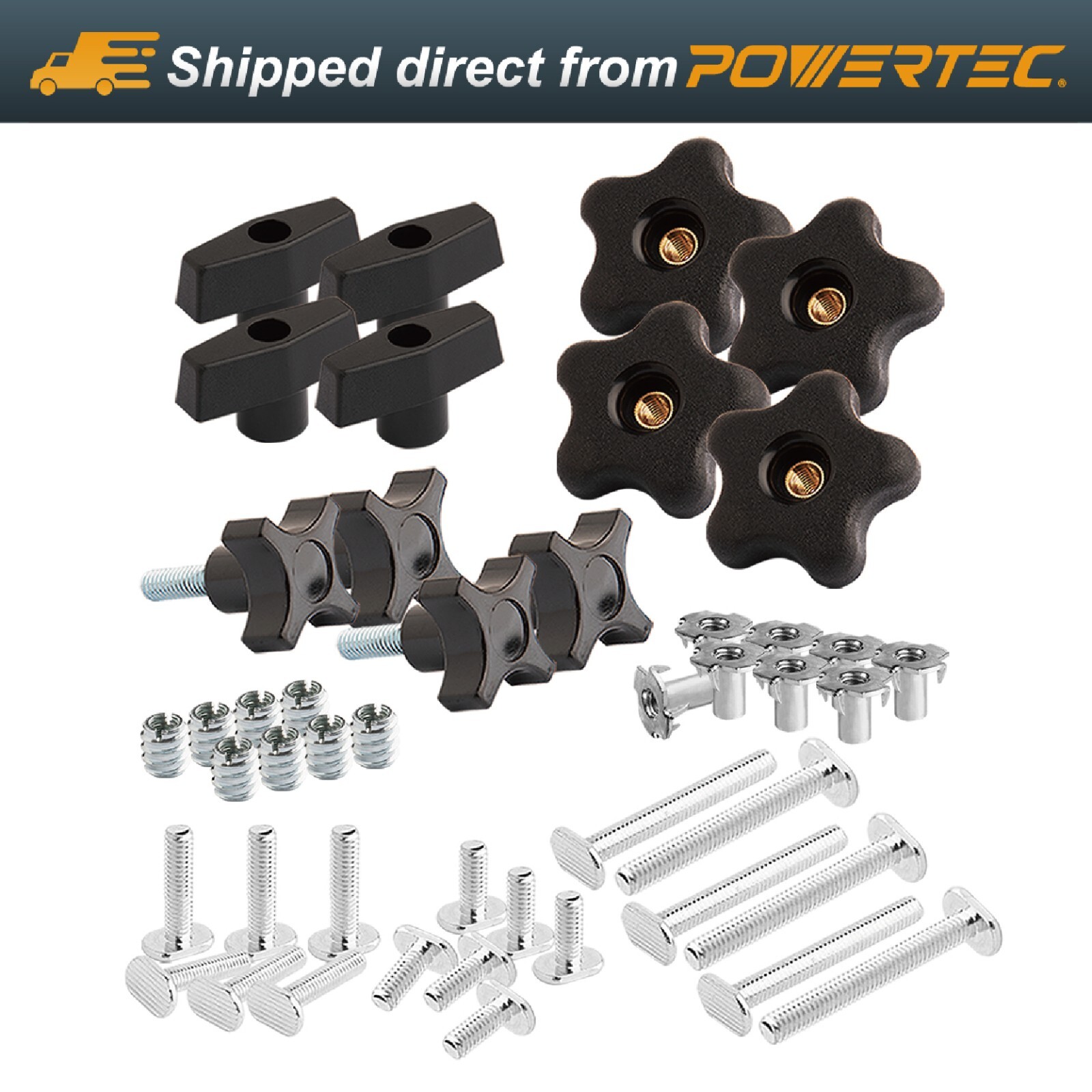 POWERTEC Jig and Fixture T-Track Hardware Kit w/Knobs and Threads, 46pcs (71174)