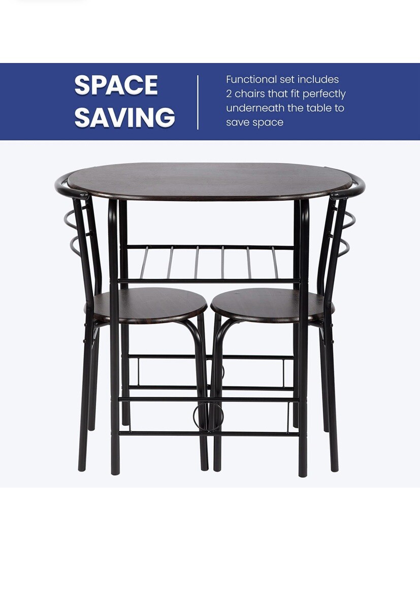 3-piece Round Table And Chair Set For Kitchen Compact Space Metal Frame