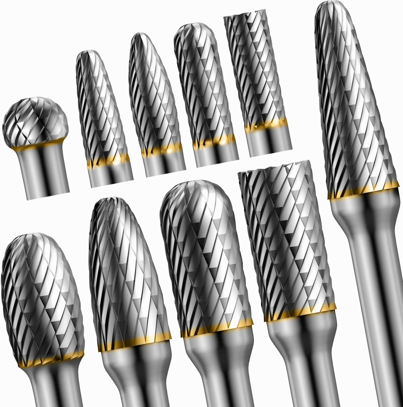 10Pcs Die Grinder Bits W/ 1/4" Shank, Tungsten Carbide Burr Set for Metal Steel