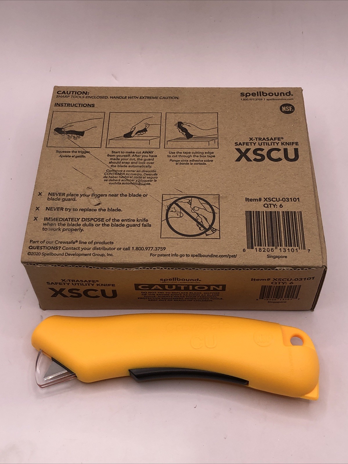 Qty.6 CrewSafe XSCU-03101 X-TRASAFE Safety Utility Knife New