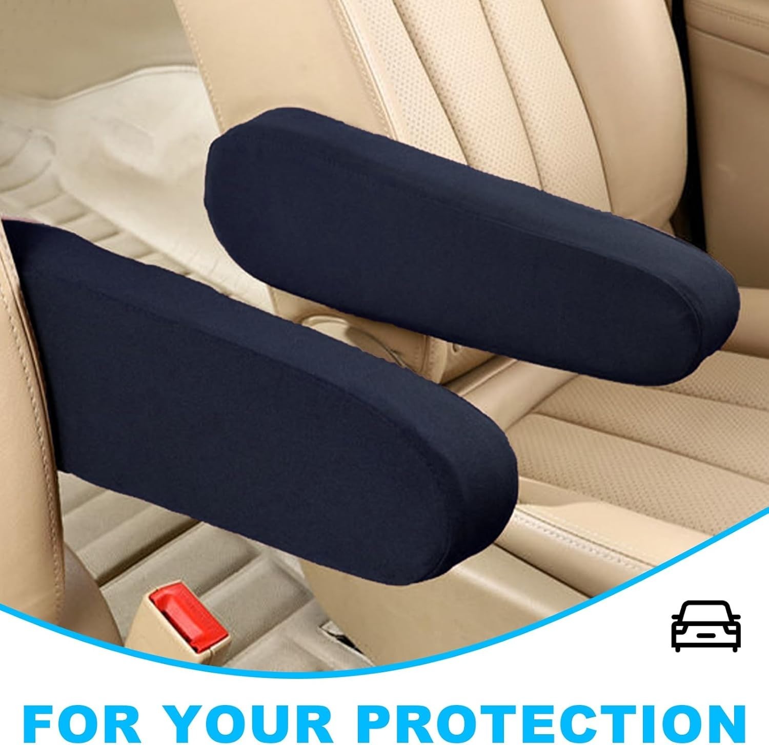 Kewucn 2 PCS Car Front Seat Armrest Covers, Elastic Fabric Auto Dark Blue