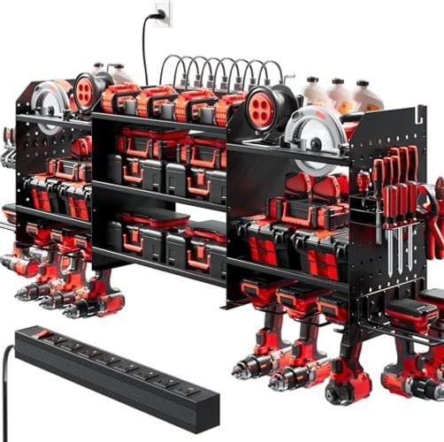 Upgrade Large Power Tool Organizer Wall Mount with Charging Station, Black