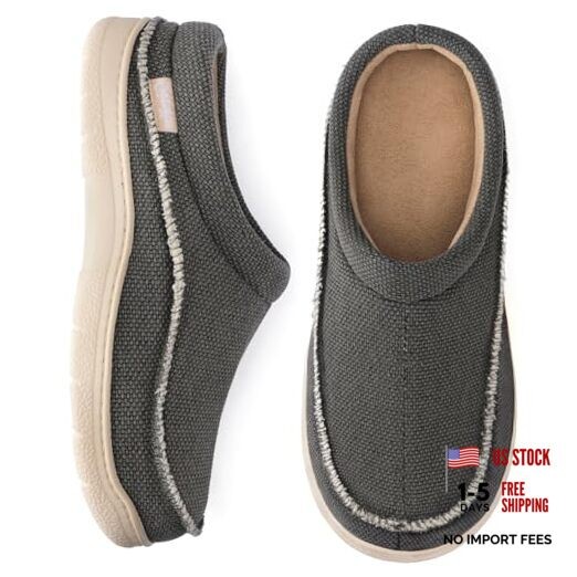 Men's Slip On Moccasin Slippers, Indoor/Outdoor Warm Fuzzy 11-12 Dark Grey