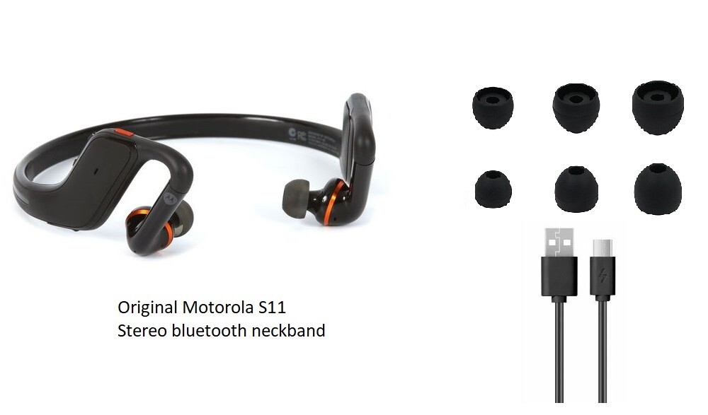 black Motorola S11 HD Bluetooth Headset (89585N)stereo music neckband headphones