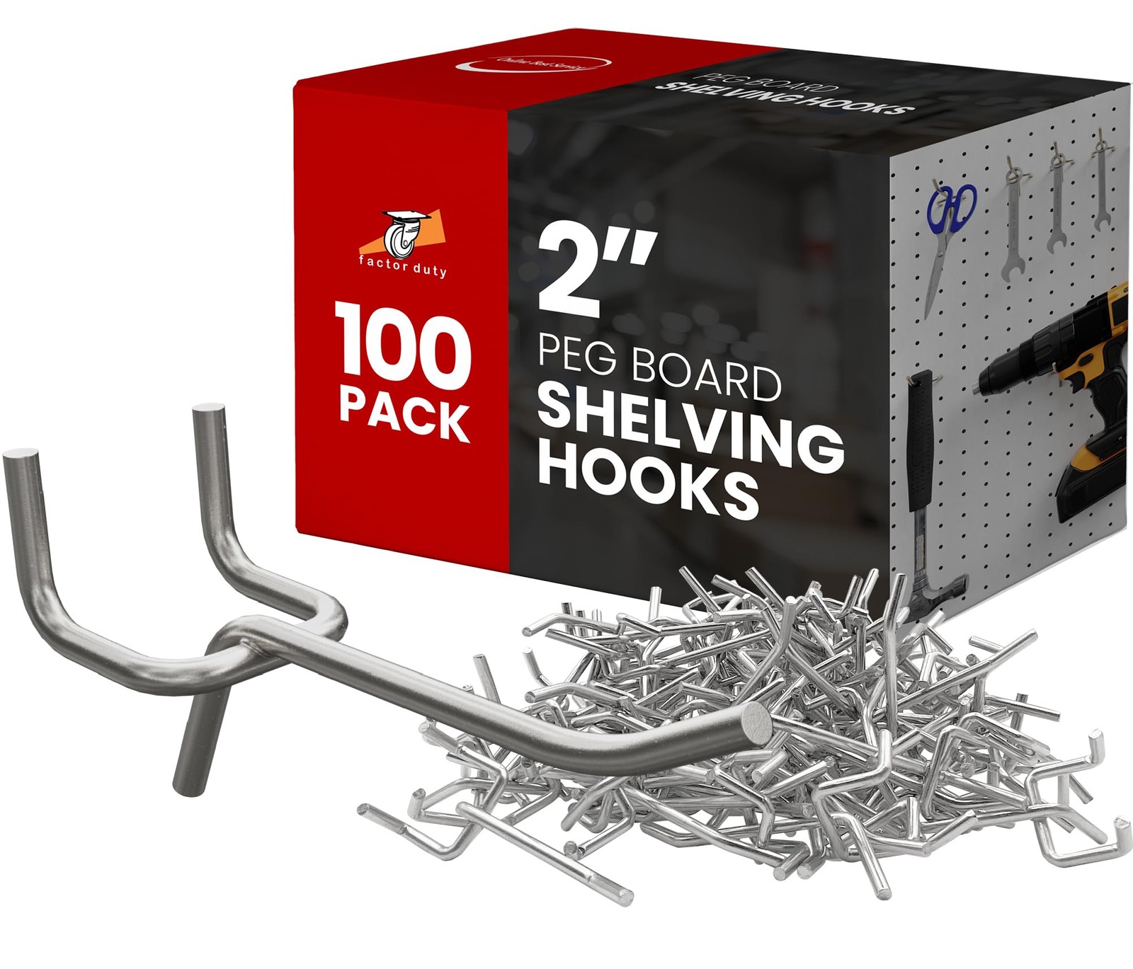 100 PCS Pegboard Shelving Hooks 2" Length Metal PEG Hooks Garage Organizer