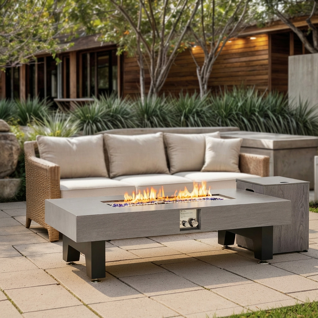 54 Inch Propane Fire Pit Table Outdoor Rectangular Heater 50000 BTU Stainless