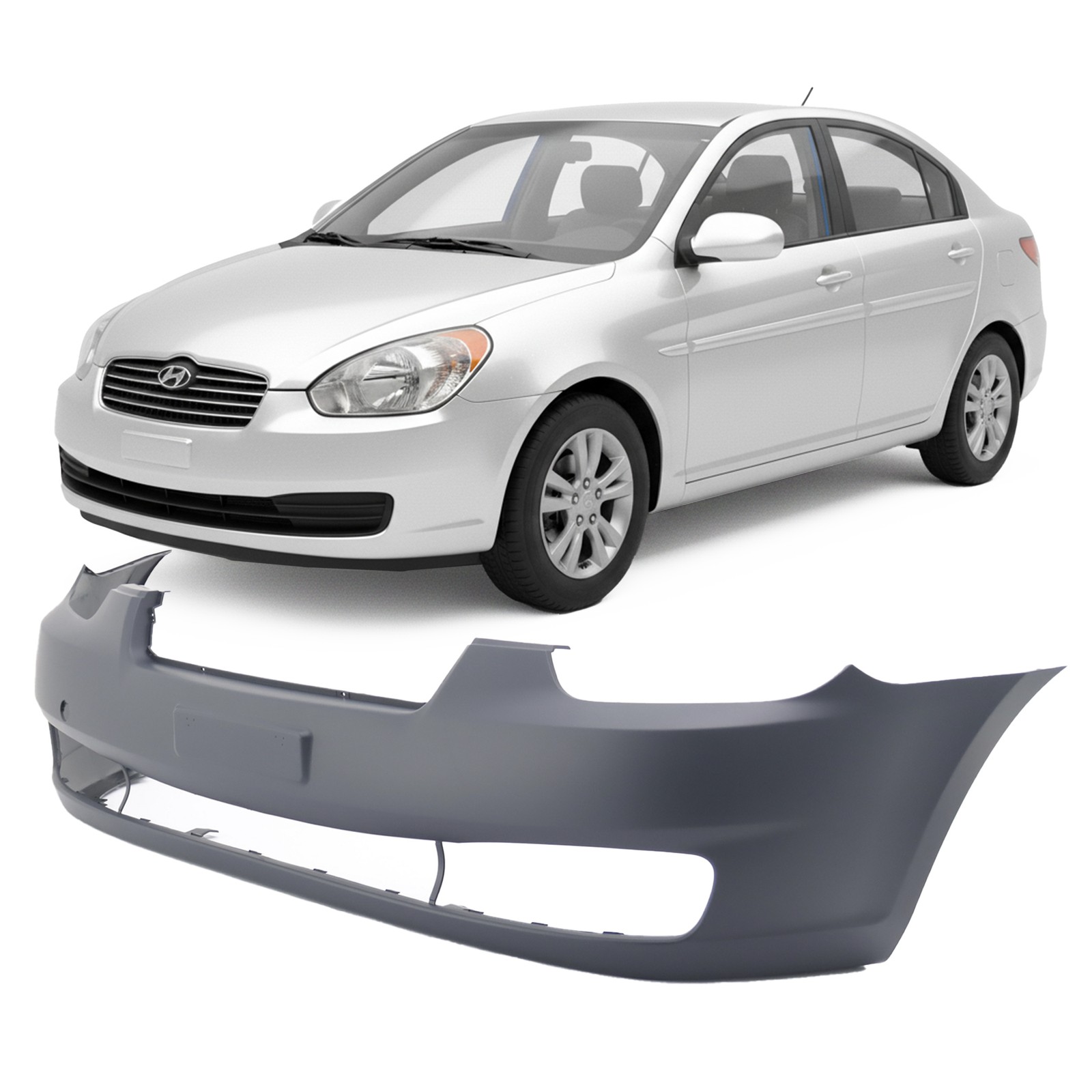 Primed Front Bumper Cover  For 2006-2011 Hyundai Accent Sedan Hatchback