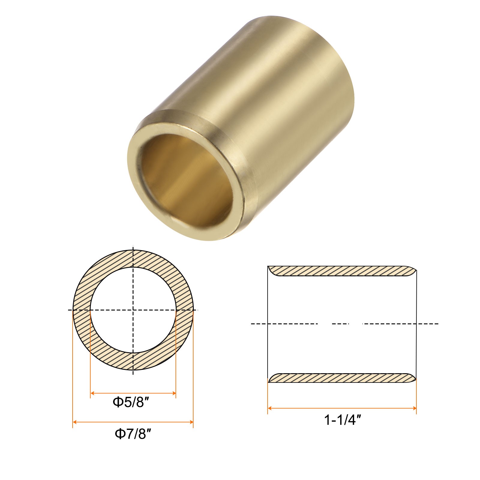 Sleeve Bearings 5/8" Bore 7/8" OD 1-1/4" Length Wrapped Oilless Bushings, 2Pcs