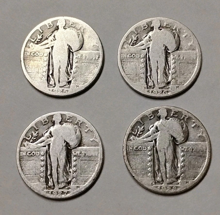 1925 P, 1926 P, 1927 P And 1928 D Standing Liberty Quarters,  90% Silver # SL 7